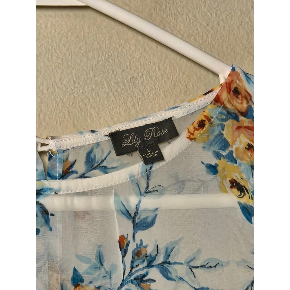 Women's Lily Rose Floral White Orange Blue Sleeveless Dress S - Picture 5 of 6